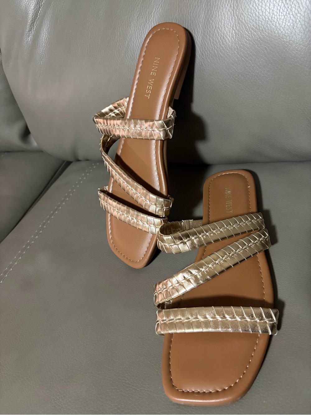 Nine West Metallic Gold Braided Strap Slide Sandals